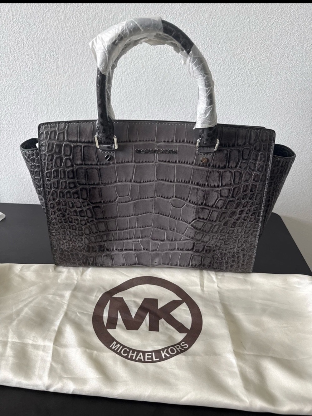 Michael Kors Gray Croc-Embossed Leather Tote